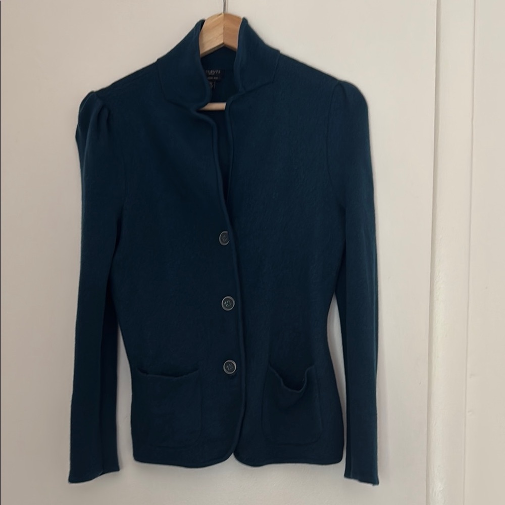 Talbots Navy Merino Wool Sweater Jacket